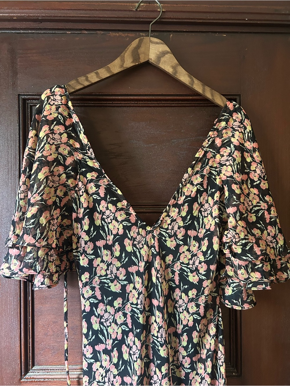 Free People Elisandra Midi Dress Floral Flutter V-neck Boho Vintage Inspired - Picture 5 of 9